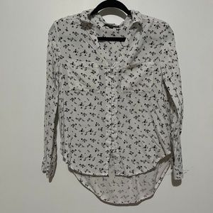 S Velvet Heart Button-Down; White with Black Floral